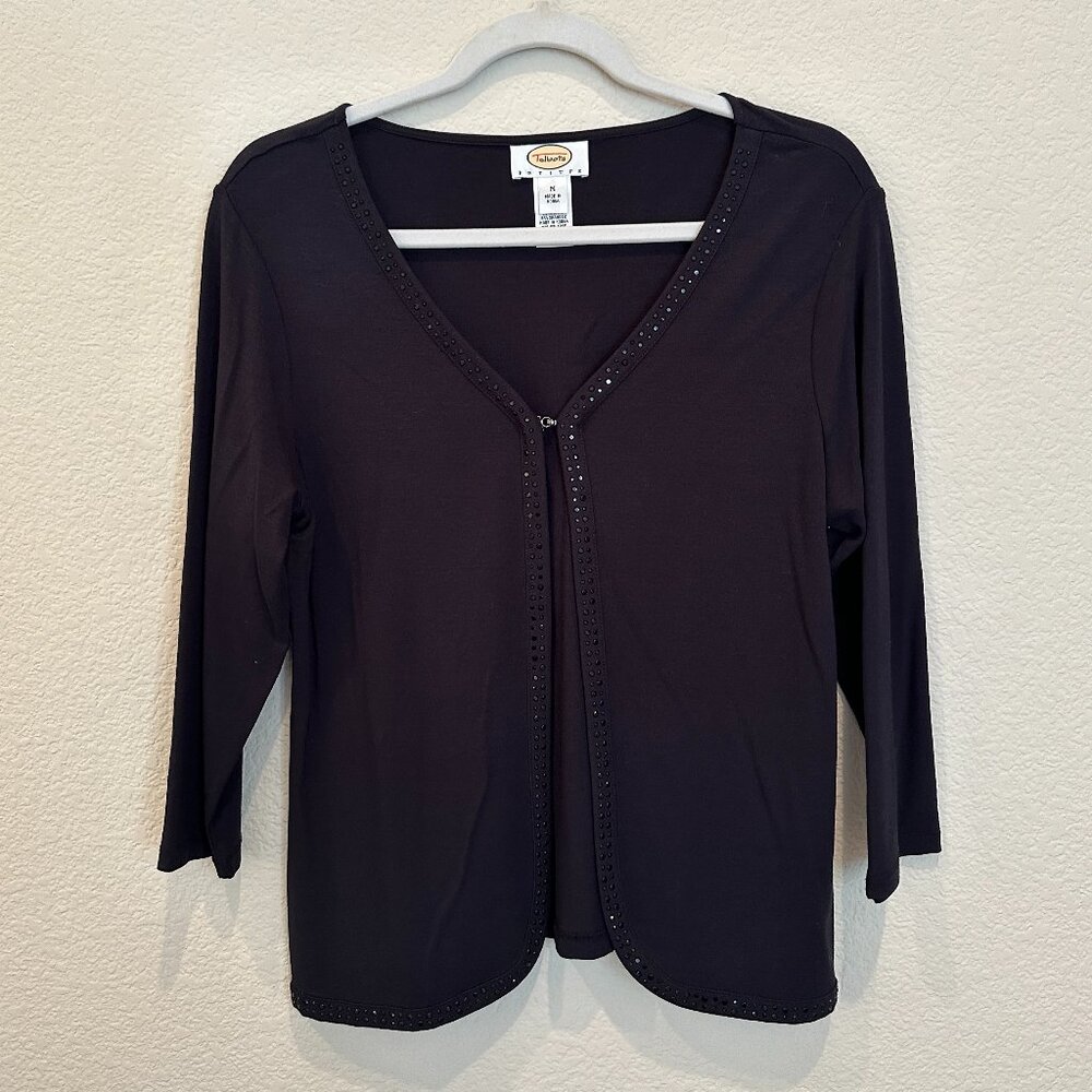 Talbots Black Sweater with Bead Detail and Hook Closure